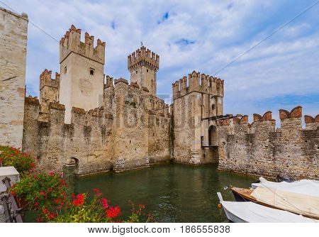Castle on Lake Garda in Sirmione Italy - architecture background