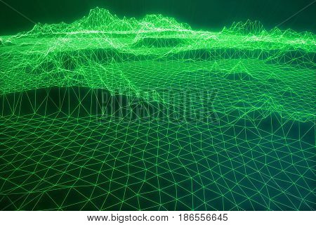 3D illustration internet connection, abstract sence of science and technology. Concept image cyberspace landscape grid