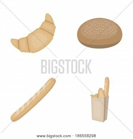 Rye round bread, a croissant, a French loaf, a bag of bread.Bread set collection icons in cartoon style vector symbol stock illustration .