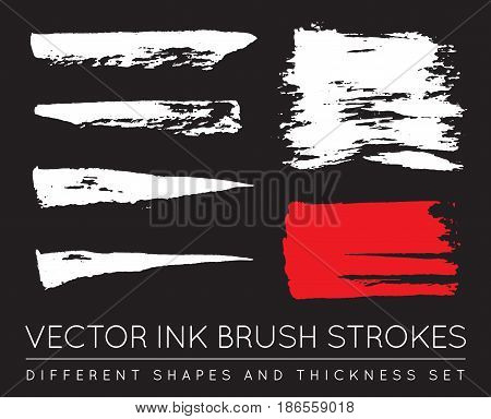 Set of Vector Black Pen Ink Brush Strokes. Grunge Ink Brush Stroke. Dirty Brush Stroke.