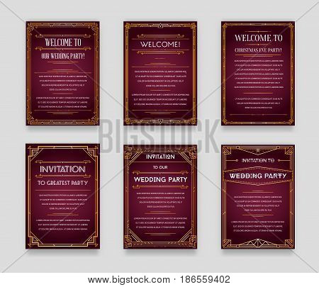 Set of Great Quality Style Invitation in Art Deco or Nouveau Epoch 1920's Gangster Era Collection Vector