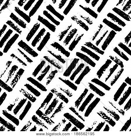 Abstract geometric seamless hand drawn pattern. Monochrome brush painted background.Modern grunge texture.