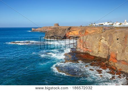 Castle Castillo De Las Coloradas On Cliff In Playa Blanca, Lanzarote, Canary Islands, Spain