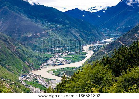 Overlook the Dadu liver and village China