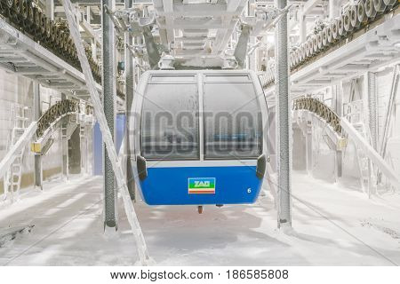 Yamakata, Japan - February 7, 2017: Rope-way in winter at Zao ski moutain, Yamagata Japan