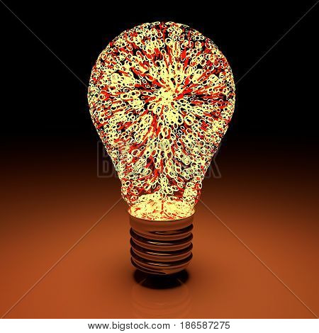 Lightbulb glowing and filled with zeros and ones lifi concept 3D illustration