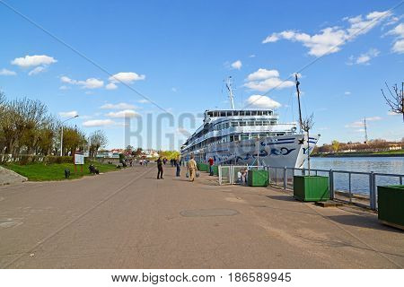 Tver Russia - may 07.2017. The motor ship Dmitry Furmanov on pier at a river station