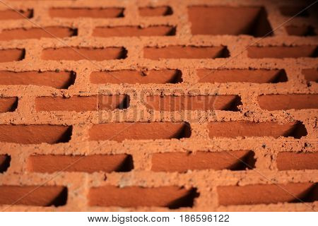 Red brick closeup. Macro texture block. Build