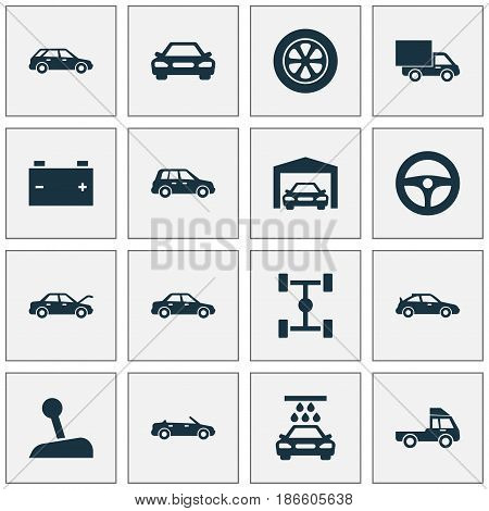 Auto Icons Set. Collection Of Transport Cleaning, Convertible Model, Stick And Other Elements. Also Includes Symbols Such As Station, Car, Auto.