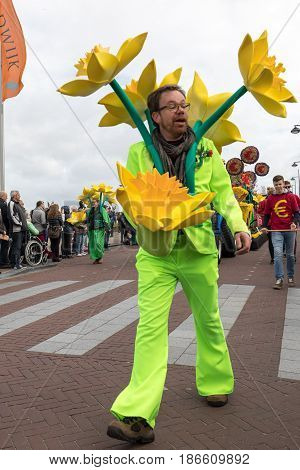 NOORDWIJK NETHERLANDS - 22 APRIL 2017: the traditional flowers parade Bloemencorso from Noordwijk to Haarlem in the Netherlands.