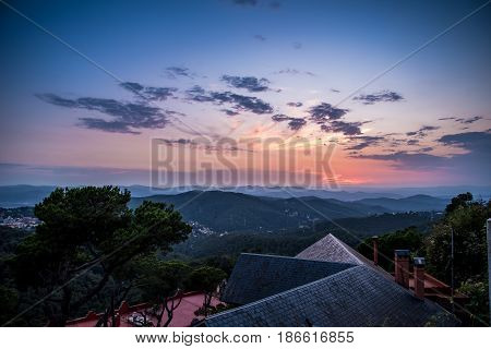 Sunset from Mountain Tibidado in Barcelona Spain Europe