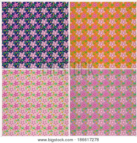 Set of seamless floral pattern.Pretty flower background.