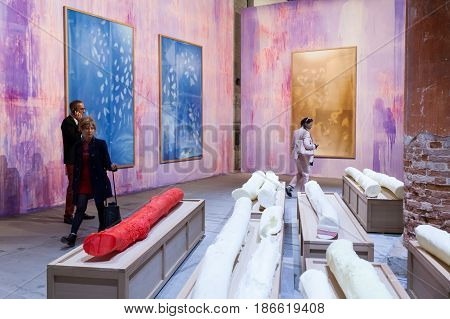 VENICE ITALY - MAY 10: Installation view of the work by Thu Van Tran at the 57th Venice Biennale on May 10 2017