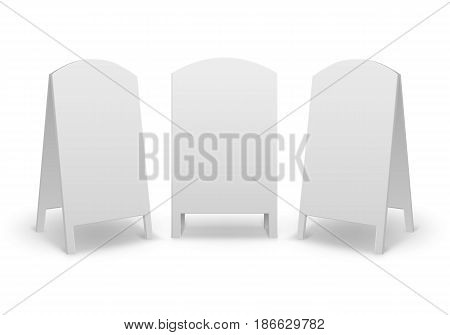 Vector Set of Round Oval Empty Blank Advertising Street Handheld Sandwich Stands Sidewalk Signs Isolated on White Background