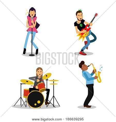 Musician characters with different musical instruments, vector Illustrations isolated on white background