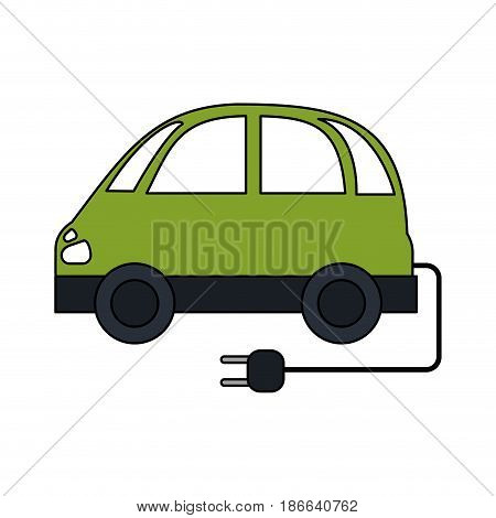 color image electric car icon with connector vector illustration