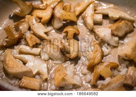 Frying Pan With Mushrooms And Onion