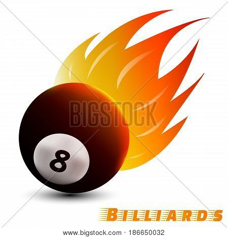 billiards ball with red orange yellow tone fire in the white background. sport ball logo design. billiards ball logo. vector. illustration. graphic design.