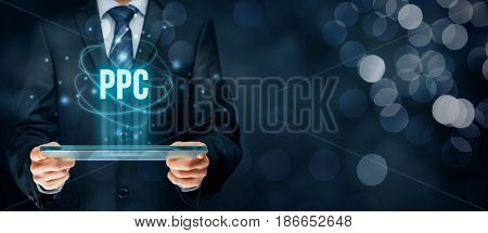 PPC (pay per click, cost per click) method concept - internet advertising model, e-commerce micropayment.