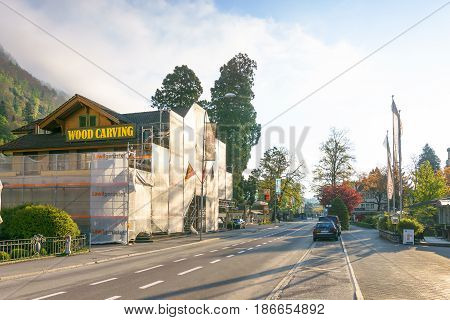 Interlaken Switzerland - April 29 2017: Hoheweg Street in the morning light at Interlaken Switzerland.