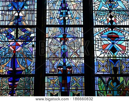 Metz France - july 25 2016 : the picturesque Saint Maximin church window