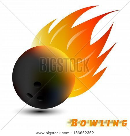 Bowling ball with red orange yellow tone fire in the white background. sport ball logo design. Bowling ball logo. Bowling logo club. vector. illustration. graphic design.