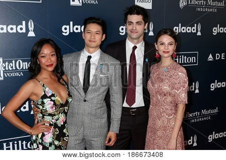 LOS ANGELES - APR 1:  Shelby Rabara, Harry Shum Jr., Matthew Daddario, Esther Kim at the 28th Annual GLAAD Media Awards at Beverly Hilton Hotel on April 1, 2017 in Beverly Hills, CA
