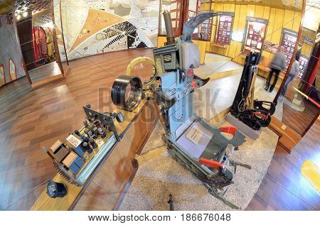 Ejector-sear of jet.Museum of former Soviet anti-ballistic missile testing range Sary Shagan.May 10, 2017.Priozersk.Kazakhstan