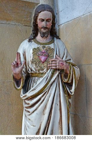 Metz France - july 25 2016 : statue of jesus in the picturesque Saint Maximin church
