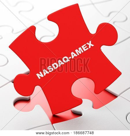 Stock market indexes concept: NASDAQ-AMEX on Red puzzle pieces background, 3D rendering