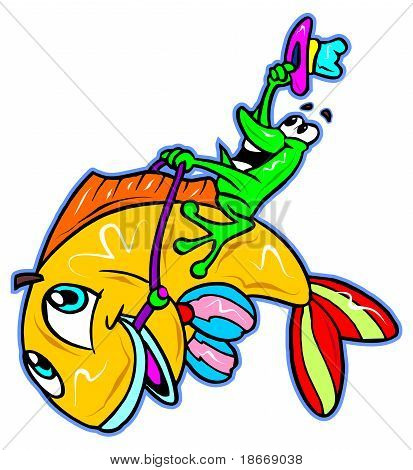 Frog Riding A pesce