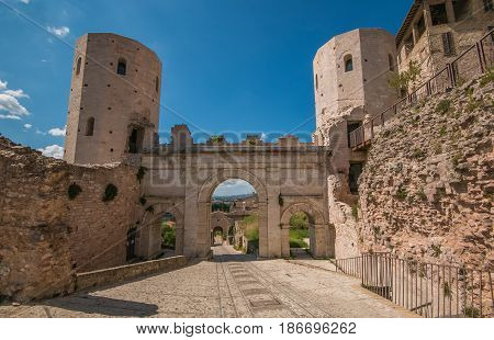 Porta Venere, city gate of Roman arch in Spello, Umbria