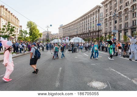 People On Khreshchatyk Street On Pedestrian Zone
