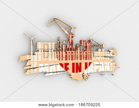 Energy and Power icons set and grunge brush stroke. Energy generation and heavy industry relative image. 3D rendering. Made in Japan text