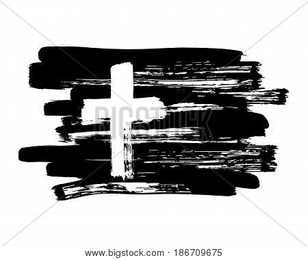 Hand drawn cross. Grunge cross. Cross made with brush stroke on isolated background