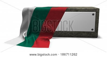 stone socket with blank sign and flag of bulgaria - 3d rendering