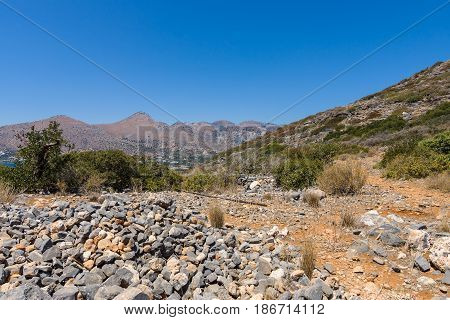 The natural landscape of the peninsula Kalydon. Crete. Greece.