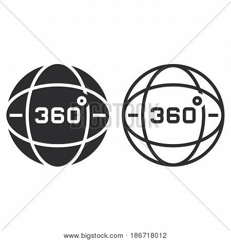 360 Degrees View Line Icon, Globe Outline And Solid Vector Sign, Linear And Full Pictogram Isolated