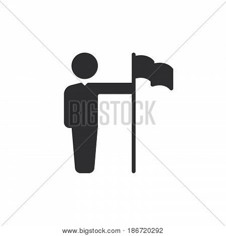 Person with flag icon vector filled flat sign solid pictogram isolated on white. Achievement ыymbol logo illustration. Pixel perfect