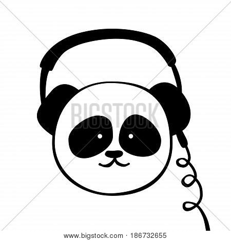 Panda, headphone. Vector cartoon illustration isolated on white. Funny, cute animal. Scandinavian design for Interior children room, print card, pillow, t-shirt.