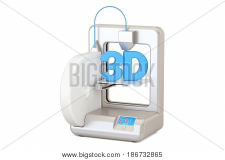 Modern 3D printer 3D rendering isolated on white background