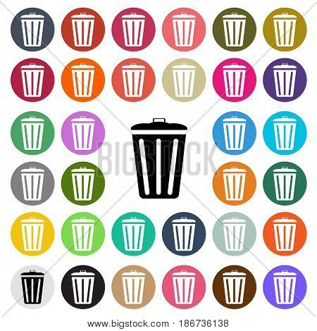 Vector modern Trash Bin flat design icon set in button.
