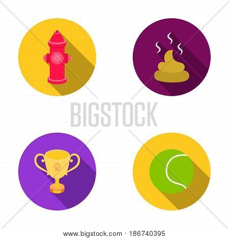 Tennis ball, game, hydrant fire, cup, feces.Dog set collection icons in flat style vector symbol stock illustration .