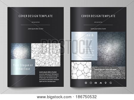 Business templates for brochure, magazine, flyer, booklet or annual report. Cover design template, easy editable vector, abstract flat layout in A4 size. Chemistry pattern, molecular texture, polygonal molecule structure, cell. Medicine, science, microbio