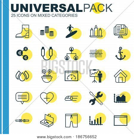 Set Of 25 Universal Editable Icons. Can Be Used For Web, Mobile And App Design. Includes Elements Such As Swimming Clothes, Boardsports, Rubber Boot And More.
