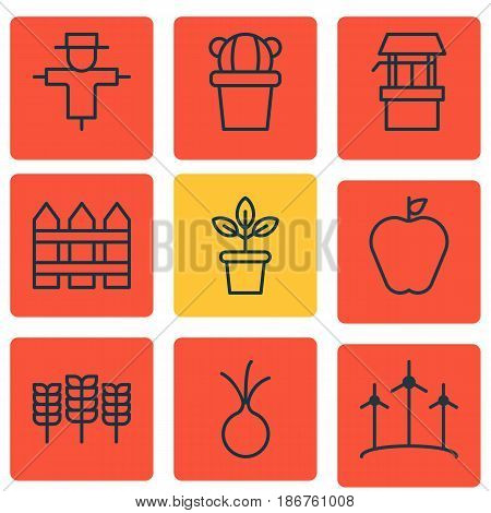 Set Of 9 Holticulture Icons. Includes Bugbear, Water Source, Desert Plant And Other Symbols. Beautiful Design Elements.