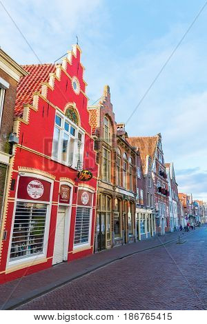 Street With Historical Row Houses In Hoorn, Netherlands