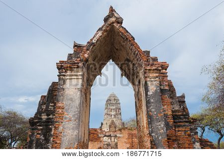 Ruins Of Buddha Statues And Pagoda Of Wat Ratcha Burana In Ayutthaya Historical Park, Thailand