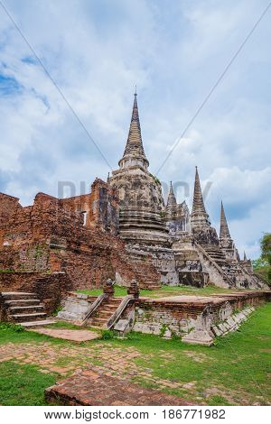Ruins Of Buddha Statues And Pagoda Of Wat Phra Si Sanphet In Ayutthaya Historical Park, Thailand