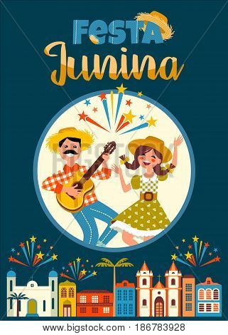 Latin American holiday, the June party of Brazil. Vector illustration with symbolism of the holiday.
